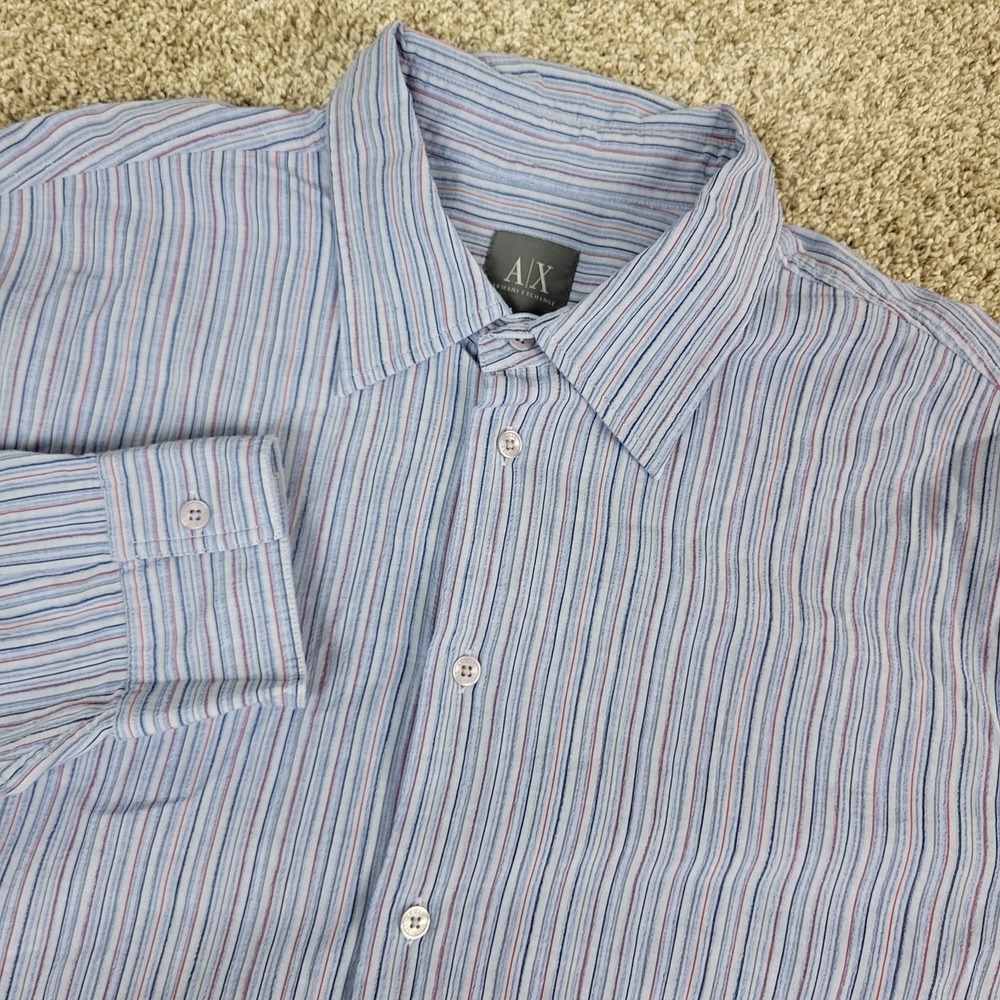 Armani Exchange Mens XL Blue‎ Striped Button Up Long Sleeve